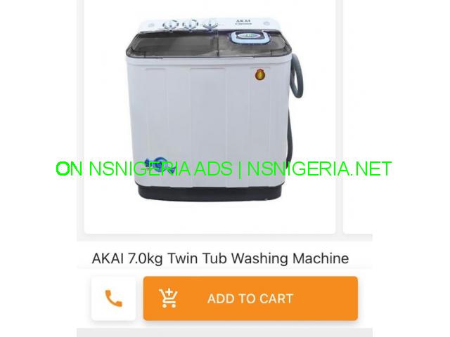 FOR SALE - Brand New AKAI 7.0KG TWIN TUB Washing Machine - In Uyo - FREE NATIONWDE DELIVERY