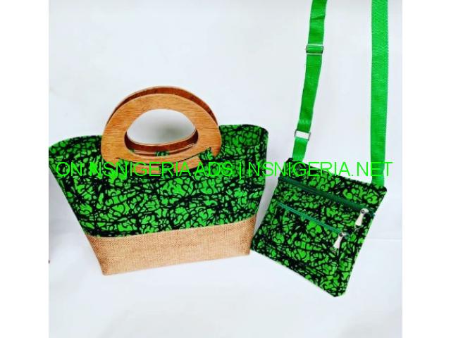 Buy Ankara Jute Handbag with Wooden handle for All occasion